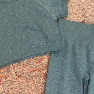 Blue Athletic Crop Top and Leggings Set